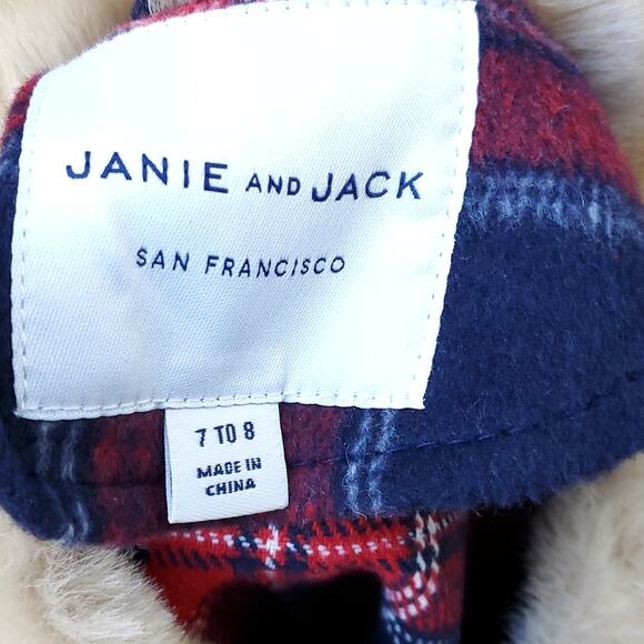 Janie and Jack the Tartan Holiday Cape Red Blue Plaid Faux Fur Collar Sz 7-8 - Picture 13 of 14